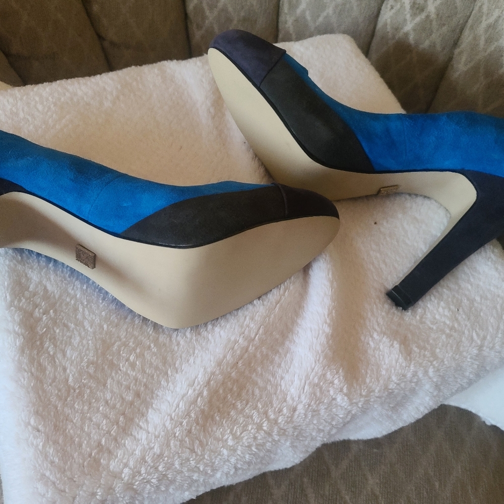 Colorblock blue suede Anne Klein shoes